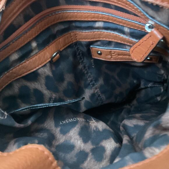 B Makowsky Leather Crossbody Shoulder Bag Silver Terracotta Camel 2000s - Picture 4 of 4